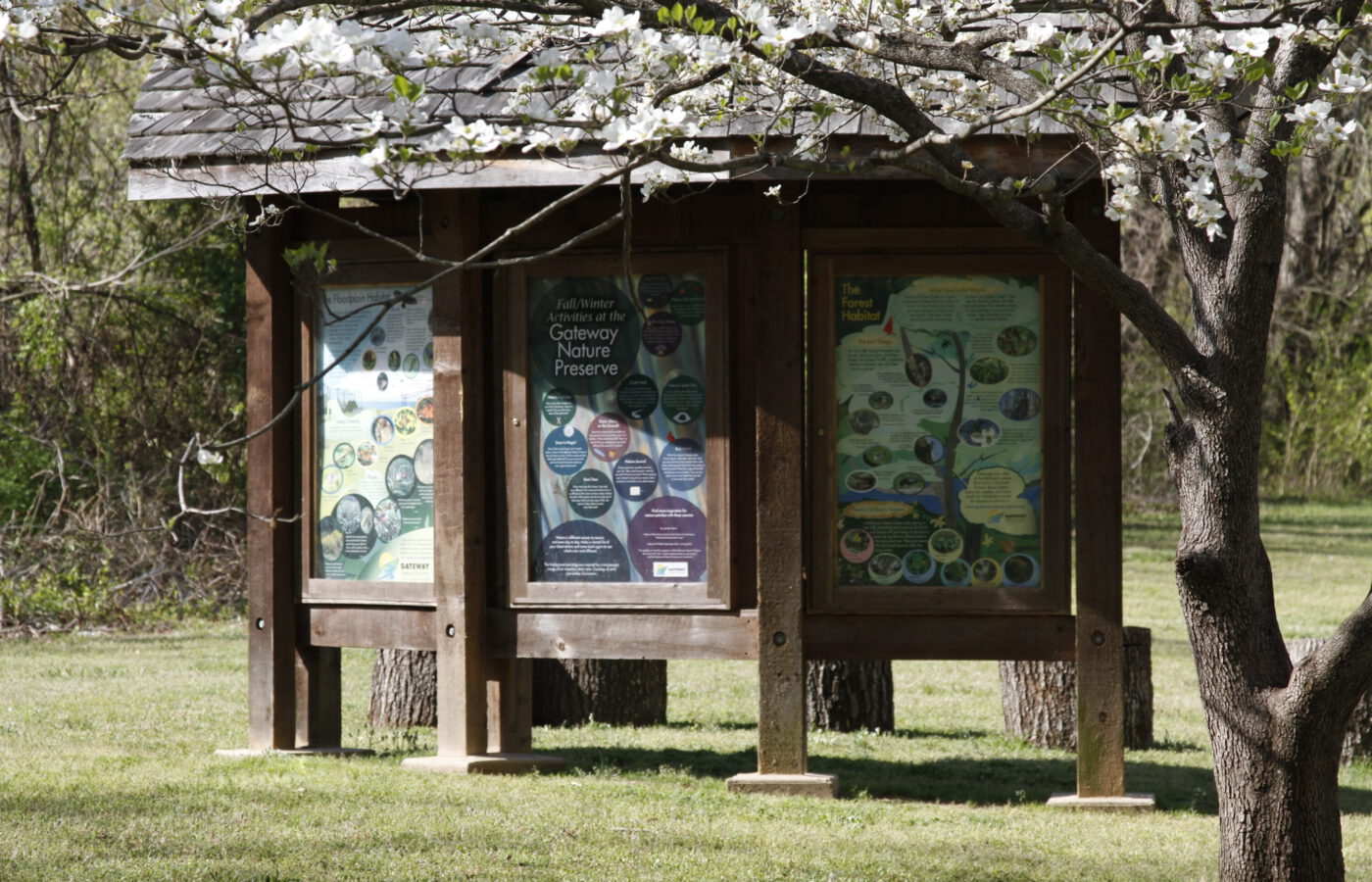Informational kiosk at Gateway Nature Preserve